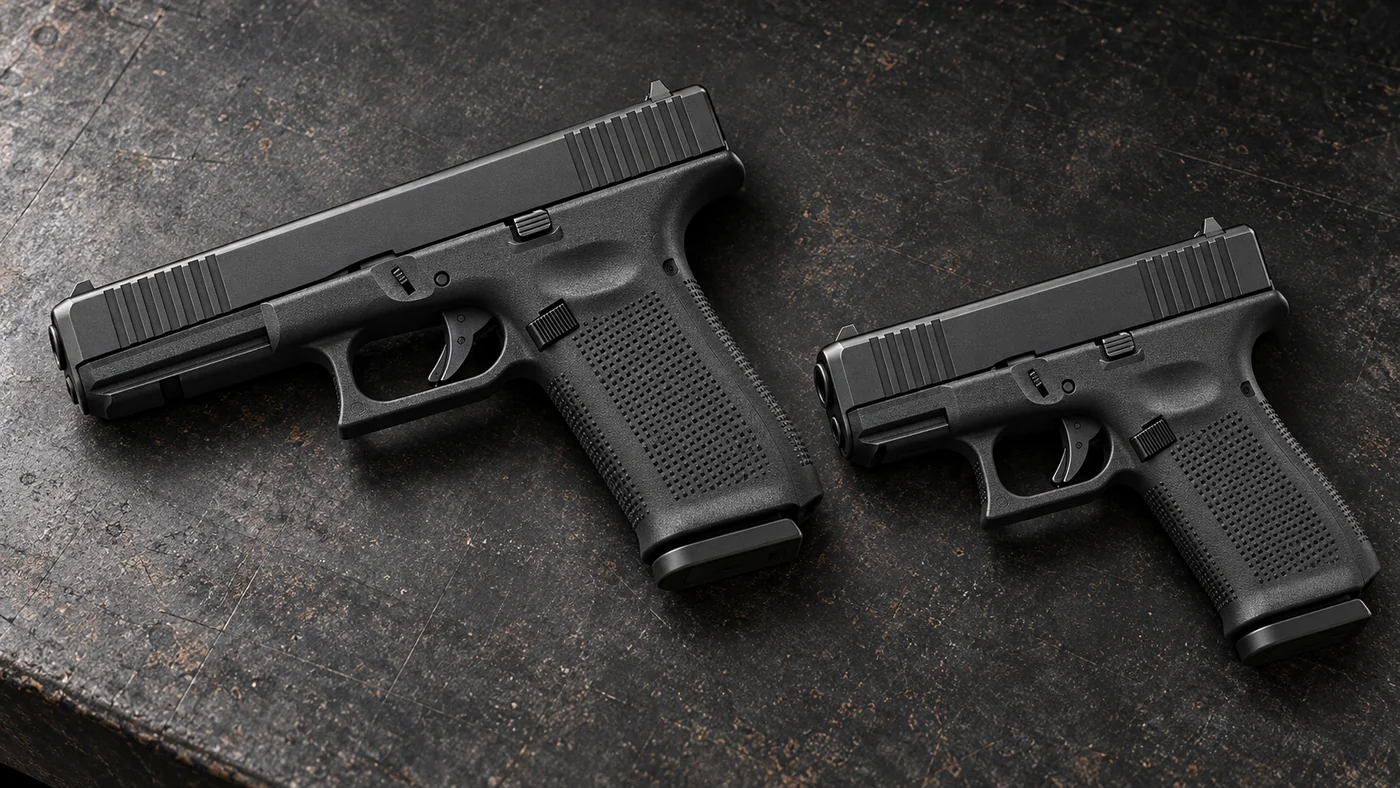 Иллюстрация двух пистолетов Glock Gen5 на столе стрелкового клуба